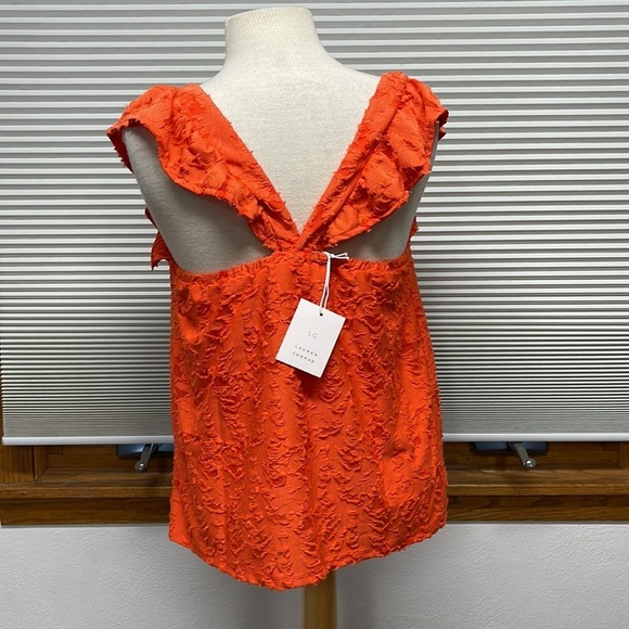 LC Lauren Conrad NWT Coral Ruffled Sleeve Square Neck Cross Back Top - Picture 6 of 12